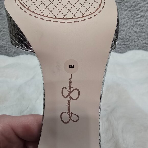 Jessica Simpson Silver Metallic Snake Print Heels Pump Ankle Strap NEW Sizes - Picture 14 of 15